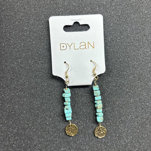 Dylan Jewerly Jewelry - Dylan Jewelry Daphne Earring Turquoise Dangle Tarnished Gold Coin Charm NWT